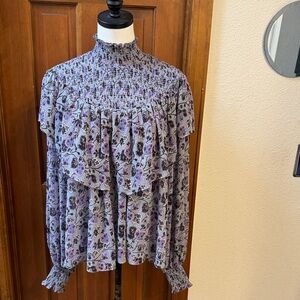 Cinq à Sept Purple Floral Smocked Blouse Size L